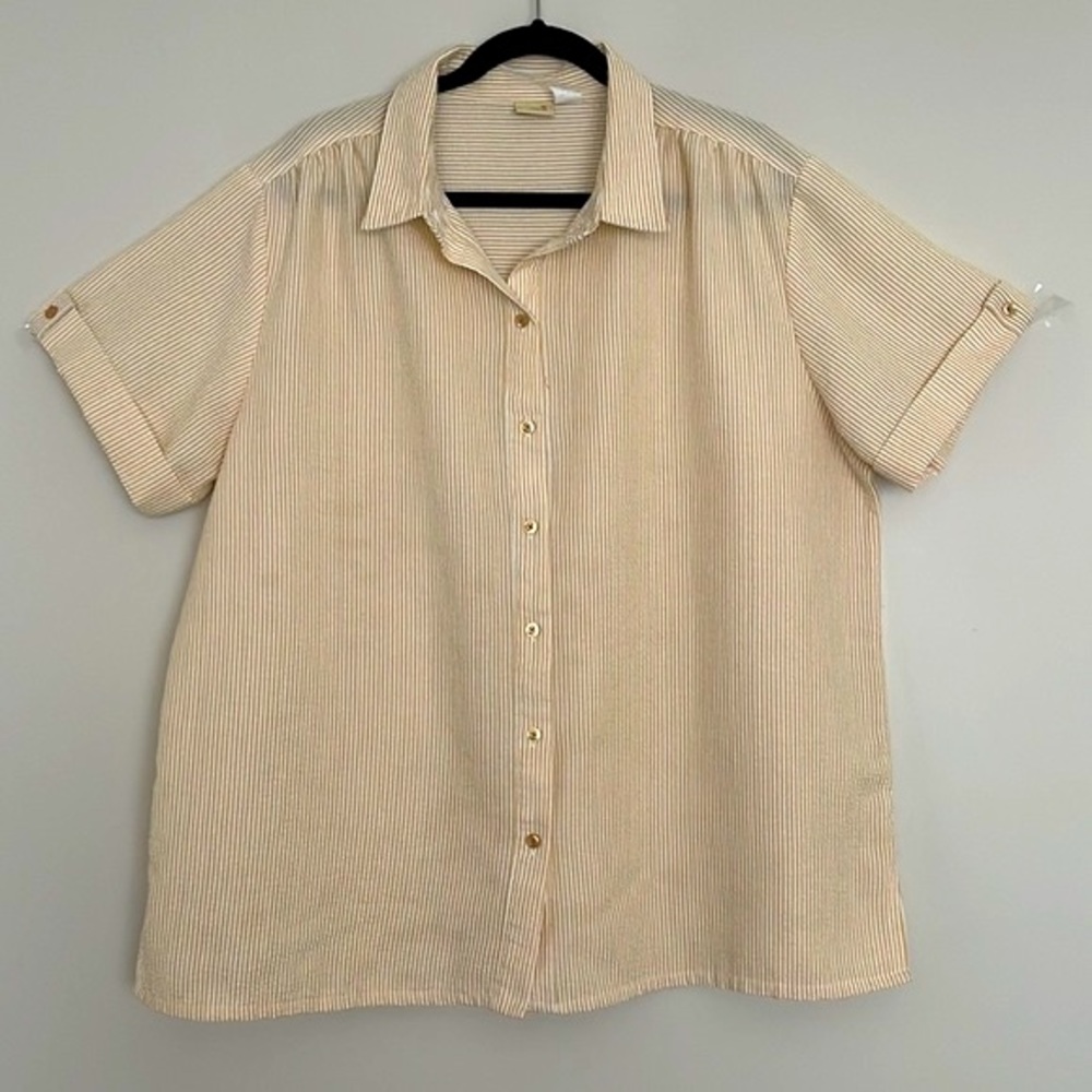 BocaBay Womens Seersucker Striped Button Down Short Sleeve Shirt Size L